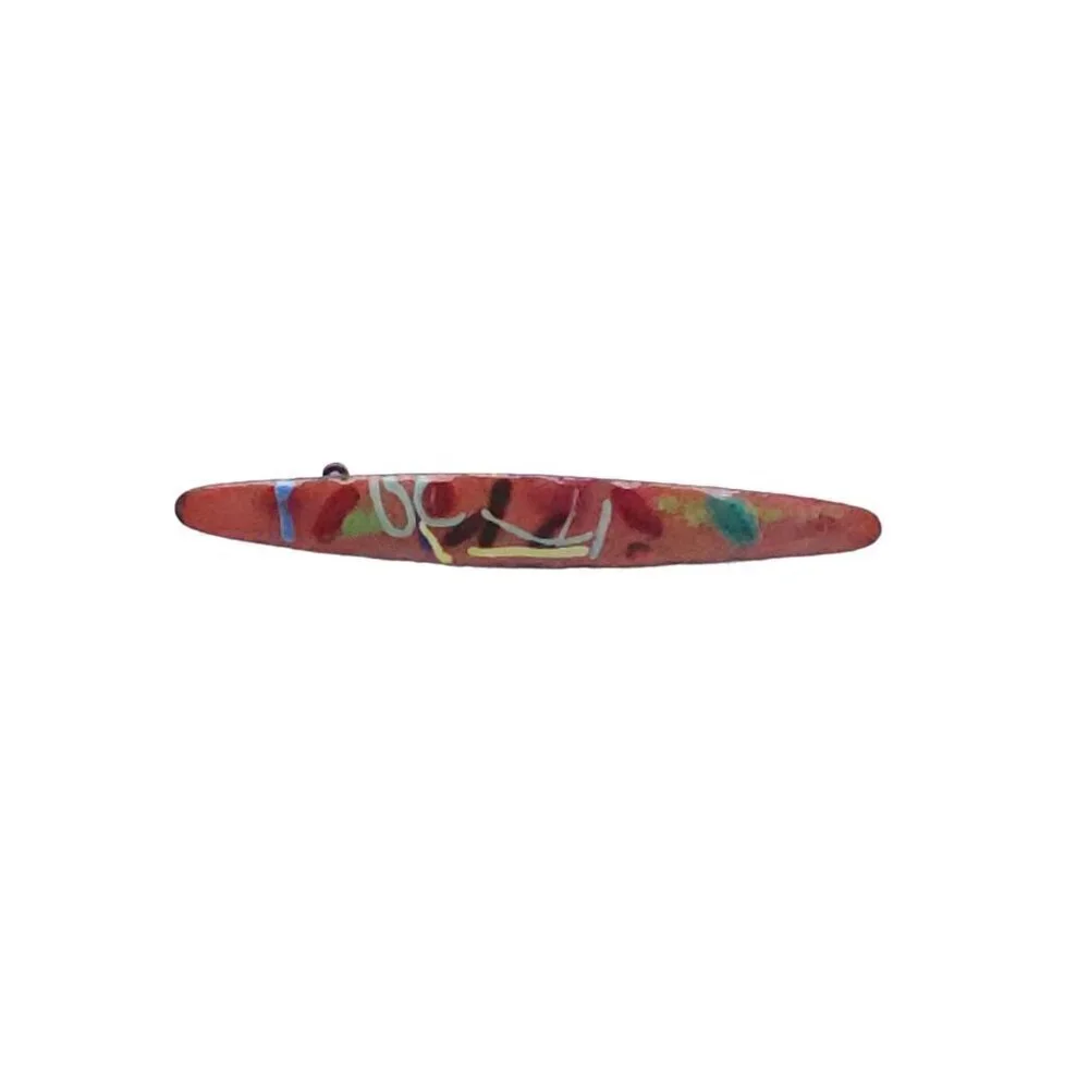 Multicolor Enamel Modernist Long Oval Shape Brooch Pin Gold Tone Vintage
